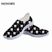 Load image into Gallery viewer, INSTANTARTS Funny 3D Cartoon Dentist/Tooth Pattern Female Black Summer Sneakers Lightweight Mesh Air Flat Shoes Walking Footwear