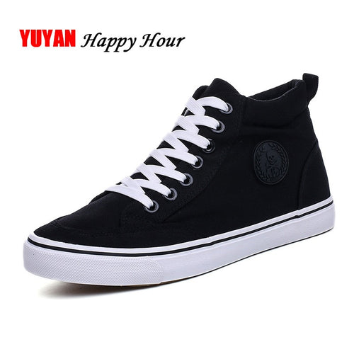 Mens Sneakers Fashion Canvas Shoes Flat High top Men's Casual Shoes Cool Street Brand Shoes Classic Black White A136