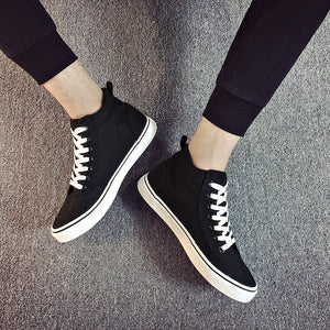 Mens Sneakers Fashion Canvas Shoes Flat High top Men's Casual Shoes Cool Street Brand Shoes Classic Black White A136