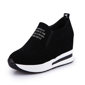 2018 Flock New High Heel Lady Casual black/Red Women Sneakers Leisure Platform Shoes Breathable Height Increasing Shoes