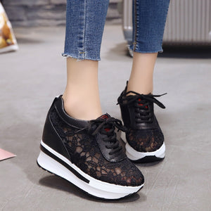 Hot Sales 2019 Summer New Lace Breathable Sneakers Women Shoes Comfortable Casual Woman Platform Wedge Shoes hjm89