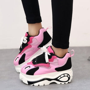 Women Sneakers Harajuku Platform Elevator Leather Casual Shoes Woman Thick Soled Zapatos Mujer Ladies Creepers 6cm High Heels